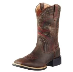 Western Boots Ariat Sport Wide Square Toe Distressed Brown Mens