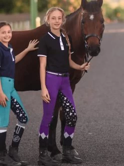 Jodhpurs Peter Williams Pull On Unicorn Printed Purple & Black Childs