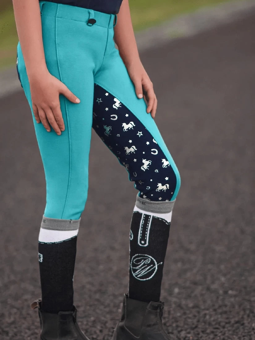 Jodhpurs Peter Williams Pull On Unicorn Printed Turquoise & Navy Childs - Image 13