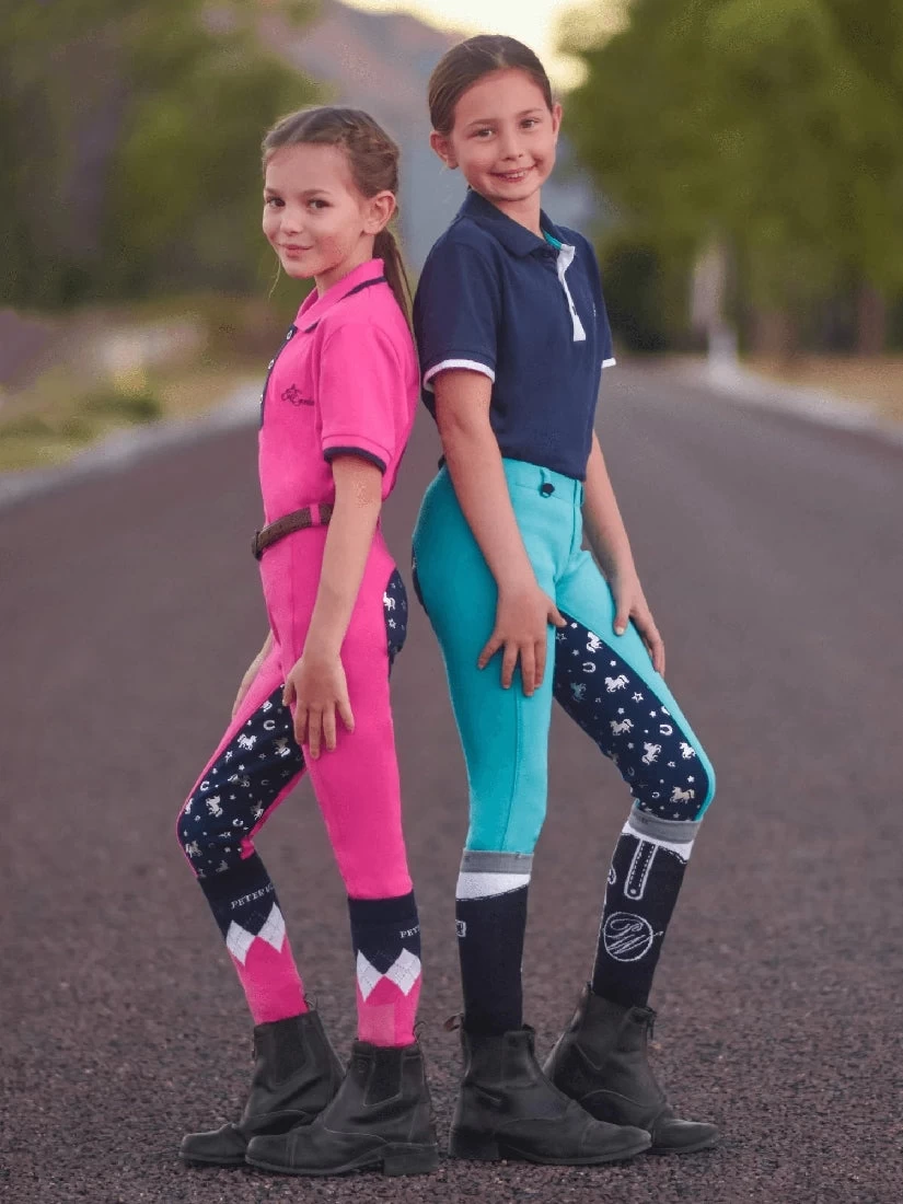 Jodhpurs Peter Williams Pull On Unicorn Printed Turquoise & Navy Childs - Image 8